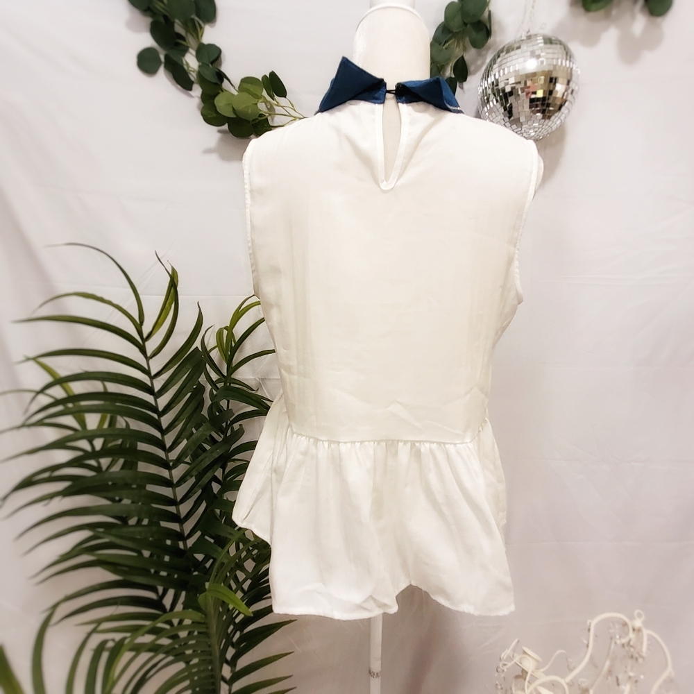 NWOT Rhinestone Denim Collared Peplum Top - Picture 3 of 5